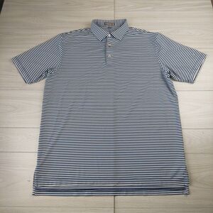 Peter Millar Shirt Polo Summer Comfort Mens Large Golf White Blue Striped